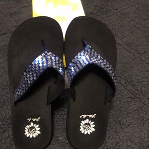 Yellow box flip flops